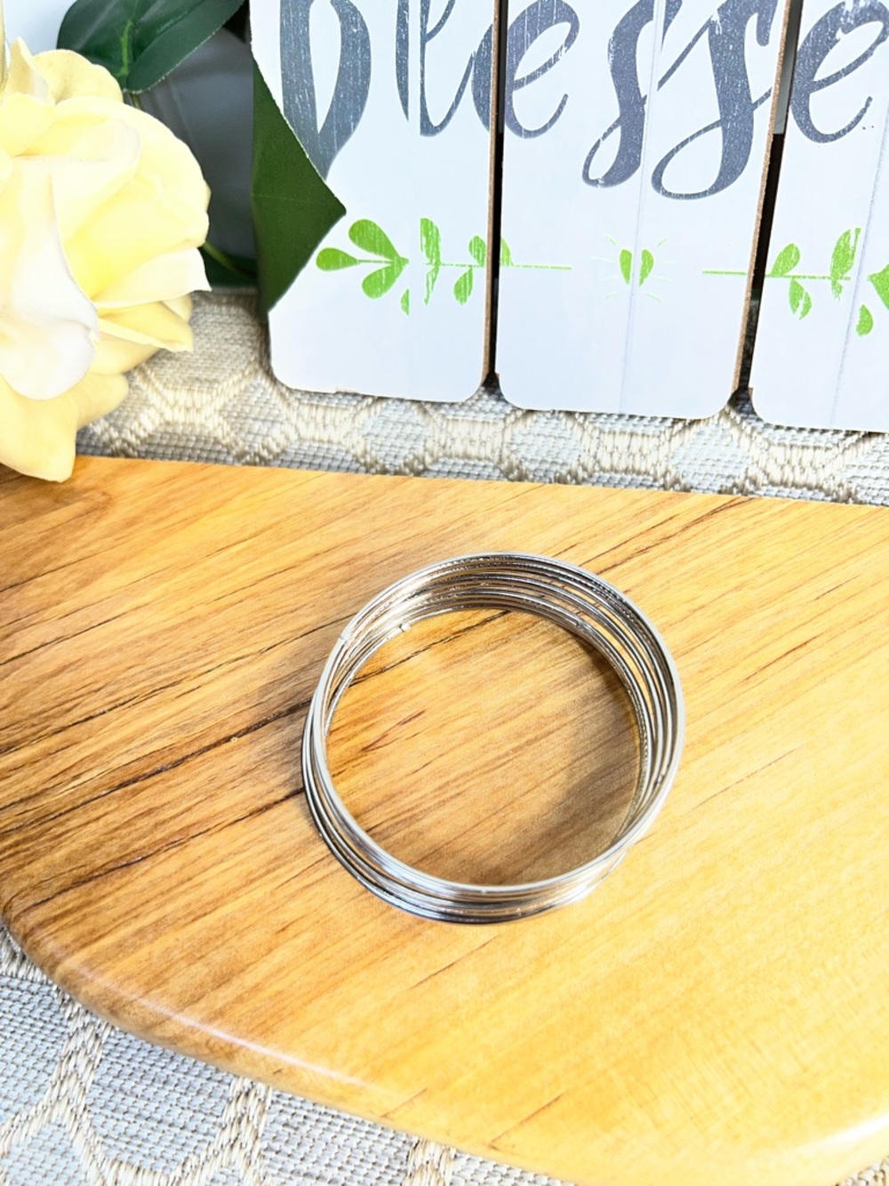 Silver Multi-Bangle Bracelet Stack - Picture 2 of 3